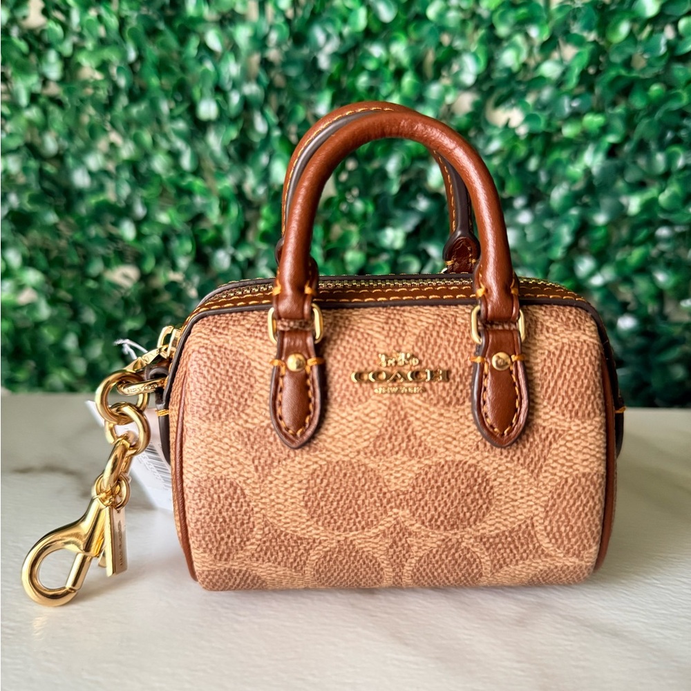 Coach Tan Monogram Signature Mini Rowan Satchel Keychain Bag Charm NWT